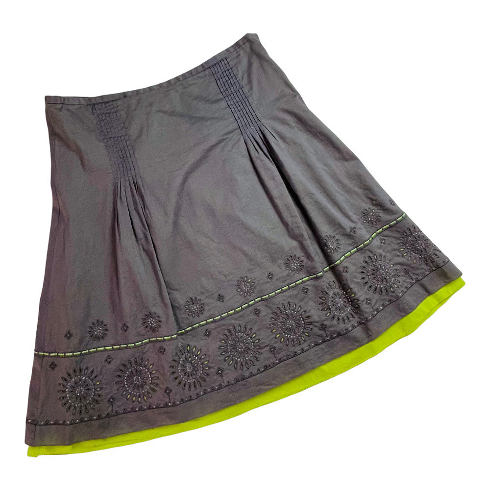 🍀 Sigrid Olsen Size 6 Purple Taupe A-line Skirt with Beaded Hem